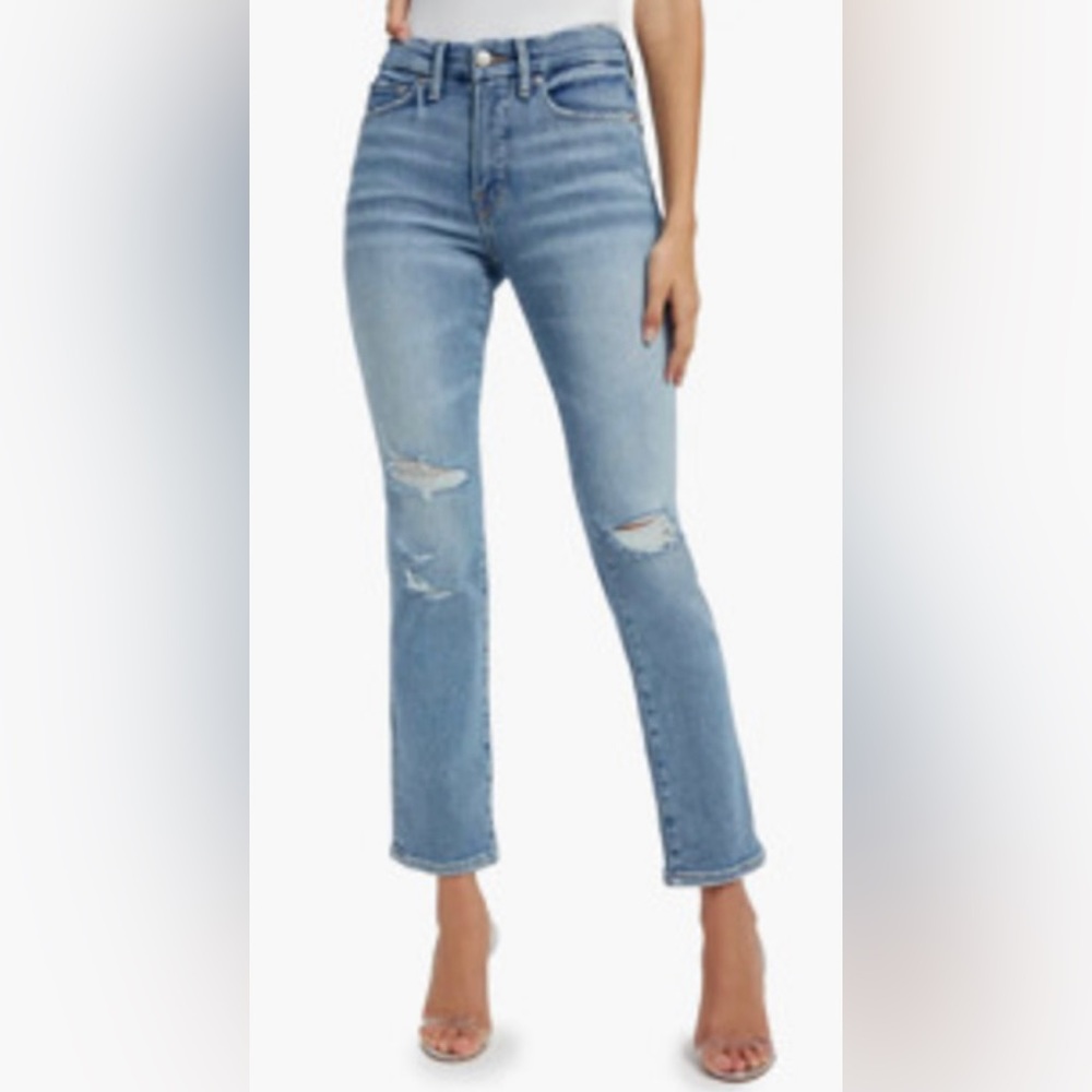 NWT Good American Good Legs Straight High Rise Distressed Jeans Blue Size 8
